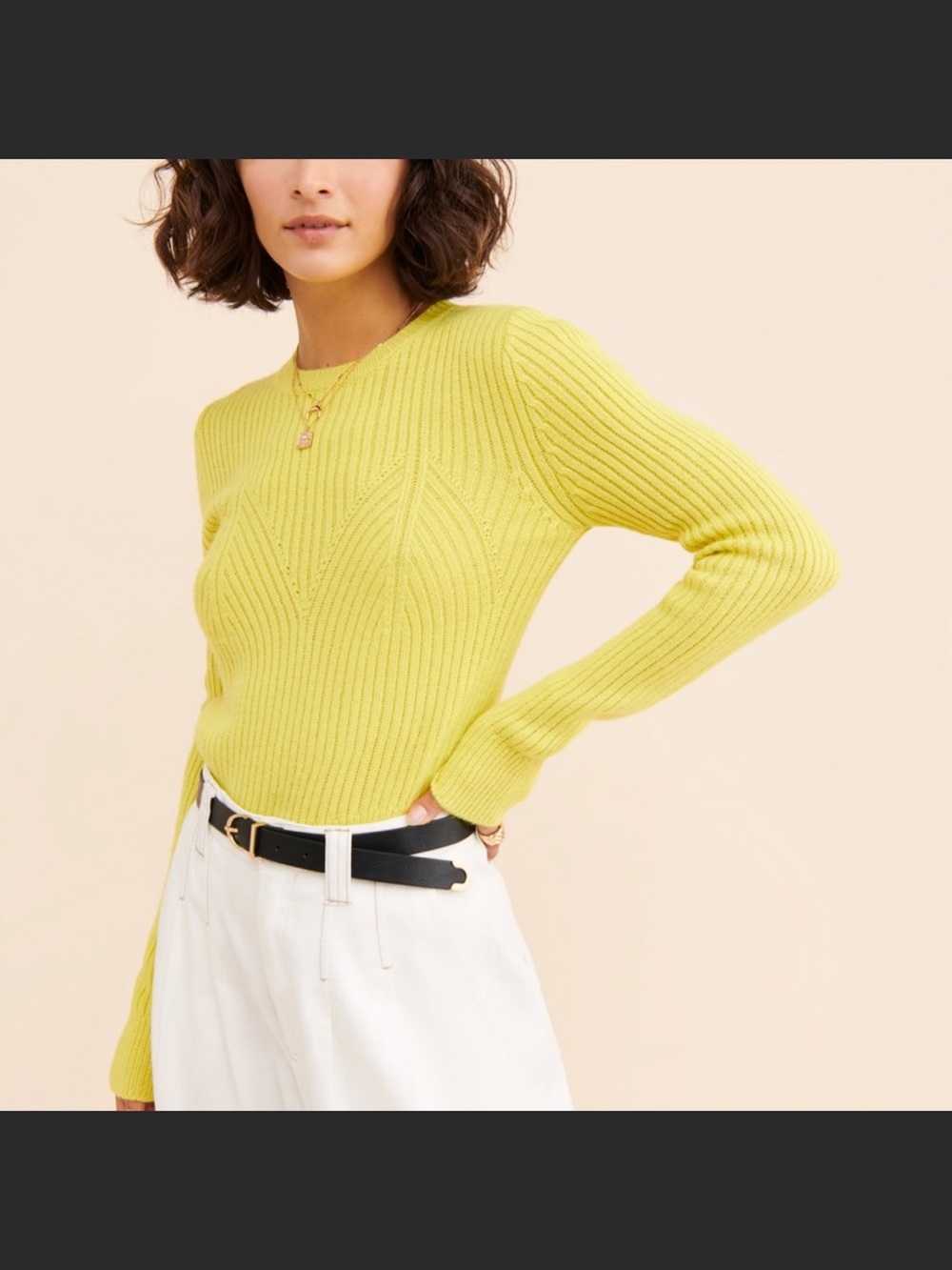 Endless Rose Lime-Green Ribbed Crew Sweater